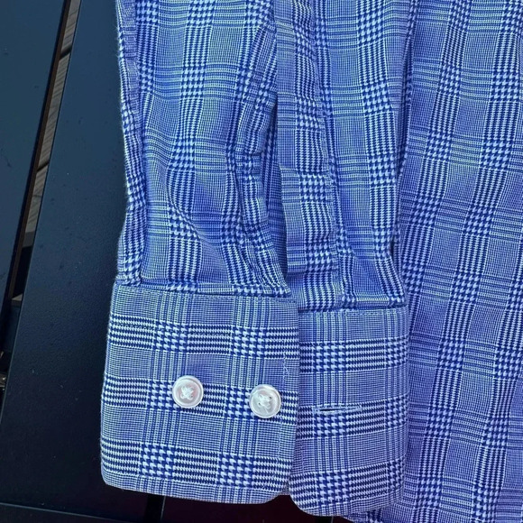 Boss Sharp Fit Checkered Light Blue Collared Button Down Dress Shirt Size 15.5 - Picture 6 of 7